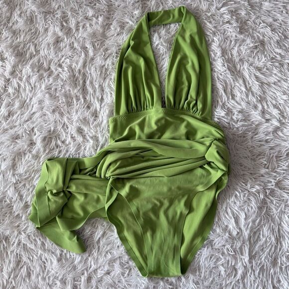 Norma Kamali Asymmetrical Green Halter Dress - Picture 8 of 10